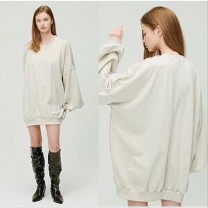 Storets Womens Lexi Oversized Sweatshirt Dress in Grey
